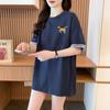 Camiseta de Manga Corta con Rayas Bordadas y Empalmes de Diseño Americano para Mujer en Verano para Cubrir el Vientre, Talla Pequeña Grande Holgada