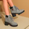 Botas Cortas de Moda Versátiles Estilo Británico con Tacón Grueso Talla Grande para Mujer, Cordones Frontales, Suela Gruesa, Novedad Otoño/Invierno 2026