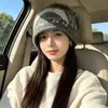 Gorro de tricô com padrão de estrelas retrô estilo coreano para mulheres, quente para outono e inverno, chapéu de lã com circunferência de cabeça grande, chapéu estilo americano solto para clima frio