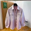 Elegante camisa de mezclilla con pedrería azul para mujer, nuevo estilo 2026, holgada y única, chaqueta camisa de color degradado exquisito para primavera.