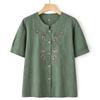 Traje de Verano de Algodón y Lino de Manga Corta para Abuela, Cárdigan para Mujeres de Mediana Edad y Ancianas, Traje Tang, Ropa para Anciana, Camisa de Madre