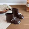 Botas de Piel para Niña 2026 Otoño Nuevo Estilo Retro Moño Moda Coreana Botines Versátiles Estilo Ballet Modernas