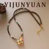 Colar Original Novo Design Colorido Esmaltado em Forma de Cabaça com Miçangas Pony Banhadas a Ouro, Joia de Corrente para Clavícula de Luxo Leve, Nicho, Alta Qualidade