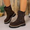 Outono 2025 Nova Fivela de Cinto Botas de Cano Médio de Tamanho Grande Estilo Britânico Plataforma de Comércio Exterior Mangas Botas Martin Atacado