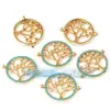 Acessórios para Joias DIY Cobre Puro Banhado a Ouro Microincrustado Árvore da Vida Arco-Íris Conector Incrustado com Turquesa