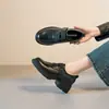 Mocasines de Piel Negra de Moda para Mujer, de Punta Redonda, con Velcro, sin Cordones, para la Primavera 2026, Versátiles, con Suela Gruesa y Tacón Grueso
