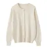 Cárdigan de punto con cuello redondo, chaqueta suéter versátil, hilo de algodón, tejido simple para mujer, estilo fino para primavera y otoño, color liso