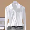 Camisa Bordada de Alta Resistencia Transfronteriza Europea y Americana para Mujer con Diseño de Bordado de Línea, Adelgazante y Elegante, Versátil para el Trabajo, Mangas Largas