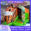 Castillo inflable de tigre con colores contrastantes naranja y verde, con tobogán de escalada integrado, ideal para eventos temáticos de granja y selva, gran cantidad ofrece gran precio