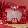 Set de caja de regalo de toalla con carácter de bendición de boda, regalo de agradecimiento de dote para recién casados, caja de regalo par de toallas de algodón puro rojo