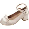 Zapatos Mary Jane de tacón grueso con puntera redonda y lazo, de satén suave estilo francés para mujer, nuevo modelo 2026, zapatos de tacón alto con una sola correa
