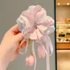 Elástico de Cabelo com Laço de Flor Tulipa Estilo Coreano para Meninas, Corda de Cabelo de Alta Elasticidade para Rabos de Cavalo e Coques