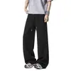 Pantalones de Chándal Blancos de Pierna Ancha con Cordón, Tejido de Punto de Color Sólido, Corte Holgado, Caída Suelta, Color Puro, Moda Urbana, Pantalones Largos Casuales para Hombre
