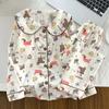 2025 Novo Pijama Infantil Princesa Gola Primavera e Outono Manga Longa Algodão Nuvem Estilo Fino Meninas Meninas Roupas da Moda para Casa