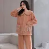 Pijama de Franela de Invierno 2025 para Mujer, Cárdigan de Manga Larga, Lindo para Niñas, Suelto, Cálido, Espeso, Conjunto de Ropa para el Hogar