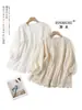 Camisa Estilo Japonés Limei Primavera Nueva Algodón Puro Bordada Cuello Redondo Babydoll con Botones Frontales y Bordado Fino Blusa de Dobladillo Grande