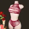 Lencería Sexy Estilo Europeo y Americano, Atuendo Sexy de Malla Jacquard Hueca Transparente, Conjunto de Dos Piezas, Ropa de Malla Desmontable