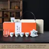 Juego de té kung fu de porcelana blanca Dehua, completo con un gaiwan de tres piezas, una taza de servicio de vidrio, caja de regalo y recuerdo