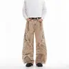 Jeans Plisados de Pierna Recta para Hombre, Color Albaricoque, Estilo Americano Pesado, High-Street, En Stock