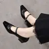 Zapatos de tacón bajo con punta para mujer, estilo nuevo Otoño 2026, Mary Janes de corte bajo, con hebilla cuadrada de una sola tira, Mocasines retro para mujer