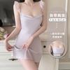 Elegante y Puro Deseo Lencería Suave de Satén Dulce y Linda Mangas Volantes Sexy Cuello Oscilante con Almohadilla en el Pecho Camisón Conjunto para Mujer 5262
