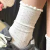Sanadores y Suaves~ Calcetines Blancos con Borde de Encaje para Mujer, Estilo Delgado de Verano, Diseño de Corazón Hueco, Calcetines de Algodón Puro Sin Costuras de Media Pantorrilla