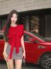 Camiseta de Manga Curta com Xale Falso de Duas Peças Estilo Hong Kong Retro Chic Top Curto de Alcinha Feminino Novo Design de Verão