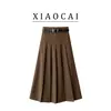Falda plisada de cintura alta adelgazante para mujer de otoño e invierno con cinturón de traje, falda de longitud media elegante y moderna estilo coreano