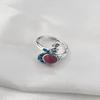 Anillo de pavo real plateado tridimensional retro simple para mujer en vivo hacer joyería antigua gancho lana con hilo fabricantes de artefactos al por mayor