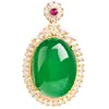 Colgante de jade con baño de oro y ágata verde natural con superficie de huevo, auténtico, para mujer, de moda.