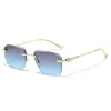 Gafas de sol sin montura con incrustaciones de diamantes y montura de metal, forma cuadrada, diseño transfronterizo personalizado con Ins para hombre, 2026