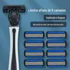 Novo Modelo de Navalha Manual Masculina com Seis Lâminas, Navalha de Barbear Antiga, Cabeças de Navalha de Reposição para Uso Doméstico, Navalha para Aparar Pelos