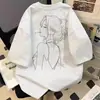 Camiseta soltinha de algodão puro com manga curta e estampa de esboço estilo chinês de verão, top unissex de meia-manga