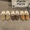 Chinelos de algodão slip-on 2026, felpudos e quentes, com laço, chinelos fechados peludos para uso doméstico para mulheres, adequados para uso externo, estilo retrô