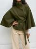 Moda Cruzada Amazon Nova Outono e Inverno Feminina Europeia e Americana Cor Sólida Capa Gola Alta Botão Cinto Casaco Trench Coat Jaqueta