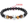Accesorios transfronterizos nuevo pulsera de pareja de ojo de tigre de 8 mm ágata negra cobre lobo pulsera de corona pequeña joyería al por mayor