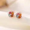 Aretes de Plata Maciza S925 Color Plata con Turmalina, Chapado en Oro Rosa, Copo de Nieve, Perlas Redondas, Incrustaciones de Diamante, Listos en Stock