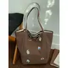 Bolso de Lona Nuevo Bordado de Perrito Cereza, Bolso de Hombro Rayado Doble Cara Simple y Versátil, Bolso Tote de Moda de Nicho para Mujeres