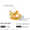 Novo anel de aço inoxidável com padrão de filhote estilo europeu e americano, cravejado com zircônia, para mulheres, anel moderno banhado a ouro 18K, não desbota