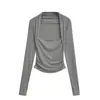 Camiseta de Manga Larga con Hombros Descubiertos y Cuello Cuadrado de Moda, Falso Dos Piezas para Mujer, Nueva Llegada Otoño 2025, Top Básico Ajustado