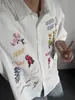 Camisa Retro Americana Estilo Waffle Floral Bordado Colorido, Manga Corta, Holgada, Casual, Versátil