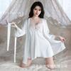 Suqing - Pijamas cómodos de primavera y verano para mujer, sin espalda, con encaje bordado, cárdigan, ropa para el hogar