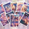 36 Piezas de Pegatinas de Sellos de Cabaña Morado Rosa Soñadoras con Paisajes Atmosféricos para Diario DIY y Decoración de Tarjetas, Venta al por Mayor Transfronteriza