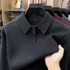 Venta al por mayor transfronteriza de suéteres gruesos de punto con cuello de solapa y media cremallera para hombres de mediana edad, nuevo jersey cálido de capa base para otoño e invierno