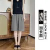 Pantalones cortos de Lyocell Tencel color verde grisáceo para mujer, estilo de verano finos, pantalones casuales rectos holgados de lino de pierna ancha de longitud media para personas petite