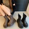 Botas Martin Pretas Pequenas Retrô com Salto Plataforma Grossa Femininas 2024 Novas Outono e Inverno Estilo Britânico Emagrecedoras Botas Curtas