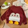 Suéter Redondo para Niños al por Mayor Estilo Coreano Dibujo Animado Pingüino Tejido Superior Pulóver Otoño Invierno para Niños Capa Base Ropa Infantil