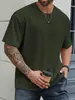 Estilo Verão Novo Masculino Casual Esportivo Cor Sólida Gola Redonda Pulôver Padrão Jacquard Top Solto Camiseta