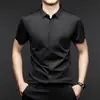 Camisa Popular de Lujo Ligero de Alta Gama Sin Costuras de Color Sólido con Cuello Solapa Oscura de Manga Corta de Seda de Morera Nuevo Estilo de Verano para Hombre