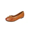 Zapatos de vestir de cuero de vaca de primera capa, boca poco profunda, para mujer, zapatos planos, novedad de otoño, cuero genuino por dentro y por fuera, punta redonda, lazo, frotado de color, de caña baja